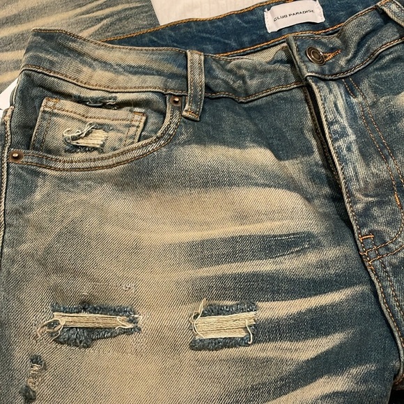 Club Paradise (unisex)dirty wash distressed skinny denim size 32 stretch DDD - Picture 5 of 7